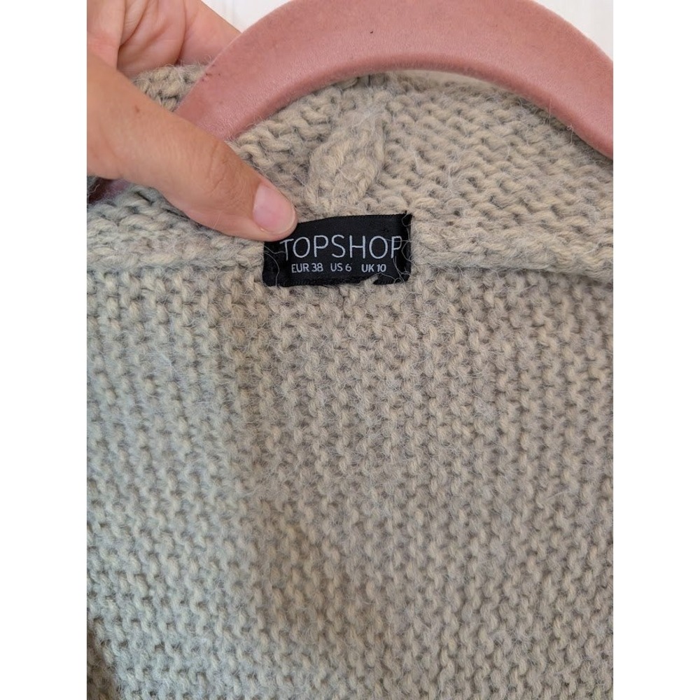 Topshop Cardigan Sweater Wrap Front Knit Dolman Sleeve‎ Beige Casual Size 6 - Picture 3 of 7